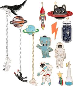 Enamel Lapel Pins Set Novelty Space Cat Hat Cactus Cute Brooch Pin for Clothing Bags Backpacks Jackets Hat DIY