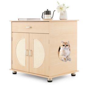 Cat Litter Box Enclosure with Sisal Scratching Doors and Storage