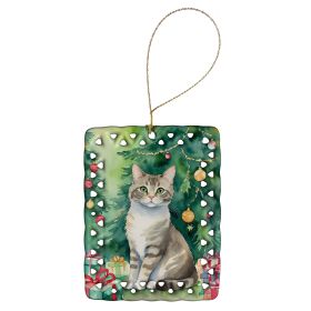 Pudelkatze Cat By the Christmas Tree Porcelain Ornament Christmas Tree Hanging Decorations for Home Christmas Holiday, Rectangle, Gift, Multicolor