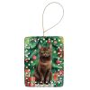 York Chocolate Cat By the Christmas Tree Porcelain Ornament Christmas Tree Hanging Decorations for Home Christmas Holiday, Rectangle, Gift, Multicolor