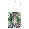 Scottish Fold Cat By the Christmas Tree Porcelain Ornament Christmas Tree Hanging Decorations for Home Christmas Holiday, Rectangle, Gift, Multicolor
