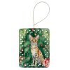 Savannah Cat By the Christmas Tree Porcelain Ornament Christmas Tree Hanging Decorations for Home Christmas Holiday, Rectangle, Gift, Multicolor