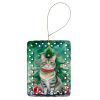 Raas Cat By the Christmas Tree Porcelain Ornament Christmas Tree Hanging Decorations for Home Christmas Holiday, Rectangle, Gift, Multicolor
