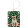 Tonkinese Cat By the Christmas Tree Porcelain Ornament Christmas Tree Hanging Decorations for Home Christmas Holiday, Rectangle, Gift, Multicolor