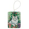 Turkish Angora Cat By the Christmas Tree Porcelain Ornament Christmas Tree Hanging Decorations for Home Christmas Holiday, Rectangle, Gift, Multicolor