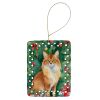 Somali Cat By the Christmas Tree Porcelain Ornament Christmas Tree Hanging Decorations for Home Christmas Holiday, Rectangle, Gift, Multicolor