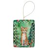 Safari Cat By the Christmas Tree Porcelain Ornament Christmas Tree Hanging Decorations for Home Christmas Holiday, Rectangle, Gift, Multicolor