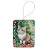 Munchkin Cat By the Christmas Tree Porcelain Ornament Christmas Tree Hanging Decorations for Home Christmas Holiday, Rectangle, Gift, Multicolor
