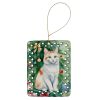 Turkish Van Cat By the Christmas Tree Porcelain Ornament Christmas Tree Hanging Decorations for Home Christmas Holiday, Rectangle, Gift, Multicolor