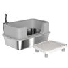 PawHut Stainless Steel Litter Box with High Sides, Metal Cat Litter Box with Scoop, Pedal, Anti-Urine Leakage, Non-Sticky