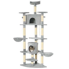 79" Cat Tree Multi-Level with Two Condos, Kitty Tower with Scratching Posts, Two Hammocks, Perches, Interactive Toys, Dark Gray