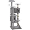 54" Cat Tree, Multi-Level Cat Tower with Scratching Posts, Cat Condos, Bed, Platforms, Ramp, Toy Ball, Light Grey