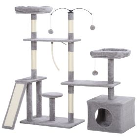 53" Cat Tree, Cat Tower with Scratching Posts, Cat Condo, Beds, Platforms, Toy Balls for Indoor Cats, Light Grey