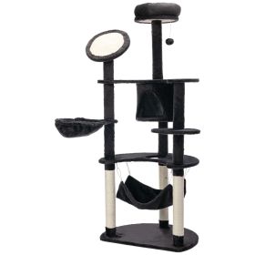 60" Multi-Level Plush Cat Tree, Tall Cat Tower with Scratching Posts and 2 Hammocks, Dark Grey