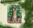 Toyger Cat By the Christmas Tree Porcelain Ornament Christmas Tree Hanging Decorations for Home Christmas Holiday, Rectangle, Gift, Multicolor