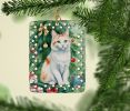 Turkish Van Cat By the Christmas Tree Porcelain Ornament Christmas Tree Hanging Decorations for Home Christmas Holiday, Rectangle, Gift, Multicolor