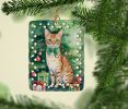 Ocicat Cat By the Christmas Tree Porcelain Ornament Christmas Tree Hanging Decorations for Home Christmas Holiday, Rectangle, Gift, Multicolor