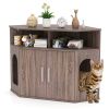 Corner Cat Litter Box Enclosure with Storage Shelves and Double Doors