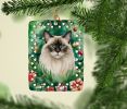 Balinese Cat By the Christmas Tree Porcelain Ornament Christmas Tree Hanging Decorations for Home Christmas Holiday, Rectangle, Gift, Multicolor