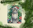 Scottish Fold Cat By the Christmas Tree Porcelain Ornament Christmas Tree Hanging Decorations for Home Christmas Holiday, Rectangle, Gift, Multicolor
