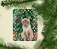 Tonkinese Cat By the Christmas Tree Porcelain Ornament Christmas Tree Hanging Decorations for Home Christmas Holiday, Rectangle, Gift, Multicolor