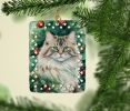 Siberian Cat By the Christmas Tree Porcelain Ornament Christmas Tree Hanging Decorations for Home Christmas Holiday, Rectangle, Gift, Multicolor