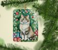 Ragamuffin Cat By the Christmas Tree Porcelain Ornament Christmas Tree Hanging Decorations for Home Christmas Holiday, Rectangle, Gift, Multicolor