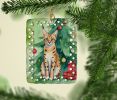 Serengeti Cat By the Christmas Tree Porcelain Ornament Christmas Tree Hanging Decorations for Home Christmas Holiday, Rectangle, Gift, Multicolor