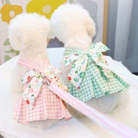 Pet clothes Dog chest back traction rope Teddy cat clothes Pet clothes Plaid plaid chest back skirt (Color: Green, size: XL)