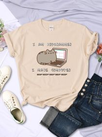 I Am Programmer I Make Computer Cat Printed Women Clothes Funny T-shirts Casual Half Sleeve Creativity Loose Woman Tee Clothing (Color: Gray, size: L)