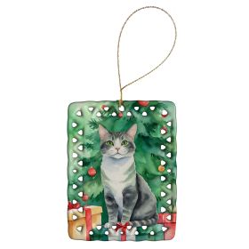 Ural Rex Cat By the Christmas Tree Porcelain Ornament Christmas Tree Hanging Decorations for Home Christmas Holiday, Rectangle, Gift, Multicolor (Default: Default)
