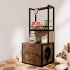 55"Refined Litter Box Enclosure with Storage Shelves and 2 Hanging Clothes Rack, 4-in-1 Hidden Cat Litter Box Enclosure Furniture with Shelf
